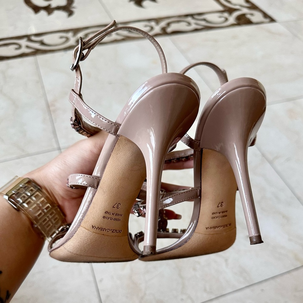 Dolce & Gabbana Pink Crystal Embellished Patent Leather Sandals 37 Like New - Picture 8 of 9